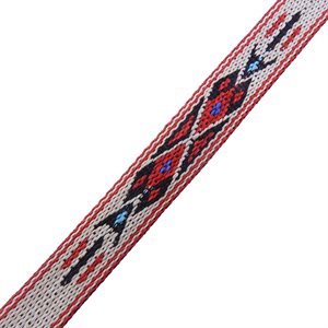 3 / 4" woven braid-hitched trim red on beige (5 ft.)