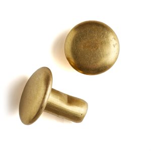 Double cap rivets small solid brass (100)cap:6,35mm, post:6,35mm