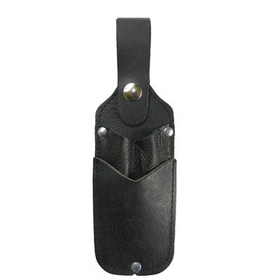 Pen holster and utility knife, black leather, 