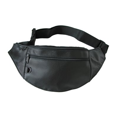Waist travel bag, black leather 