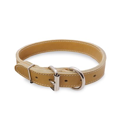 Dog collar 1" , white stitched double layer full grain leather, size 20" to 24", by unit