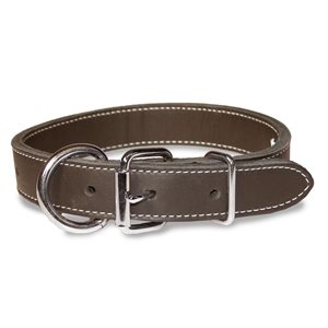 Dog collar 1-1 / 4" , white stitched double layer full grain leather, size 24" to 28", by unit