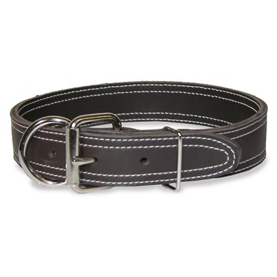 Dog collar 1-1 / 2" , white stitched double layer full grain leather, size 26" and 28", by unit