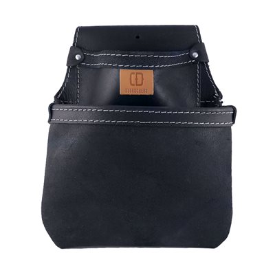 Tool and nail pouch, 2 pockets, black leather