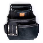 Tool and nail pouch, 3 pockets with complete accessories, black leather